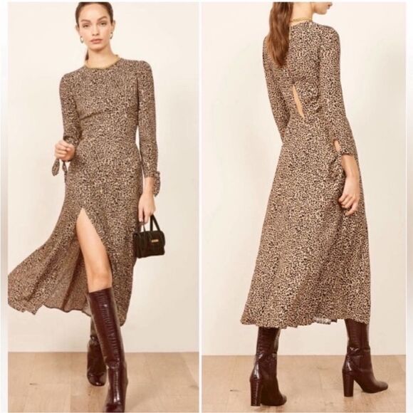 Reformation Zelda Midi Slit Dress Animal Cheetah Print - Picture 1 of 8